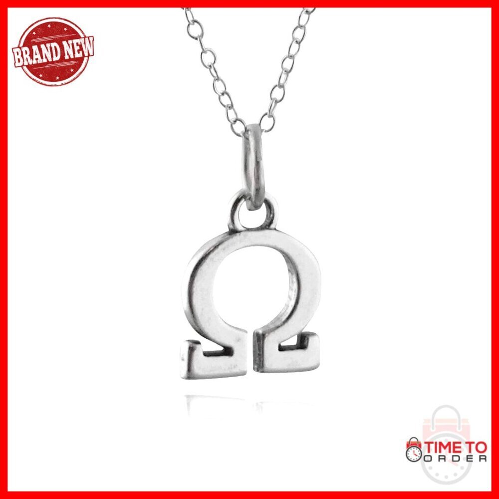 Sterling Silver Omega Charm Pendant Necklace 18 Inch Cable Chain